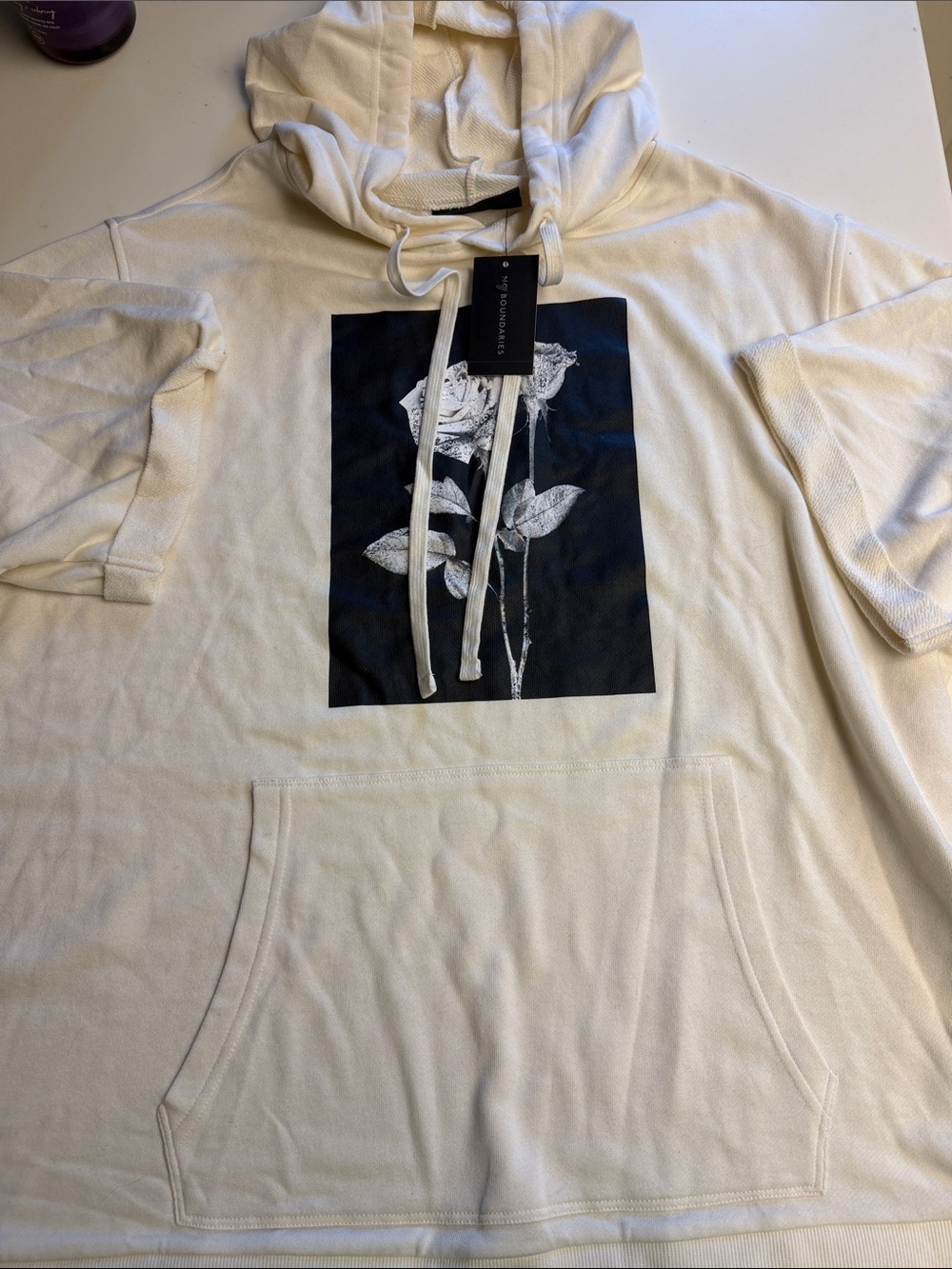 Cream Hooded Sweatshirt with Rose Graphic 2X